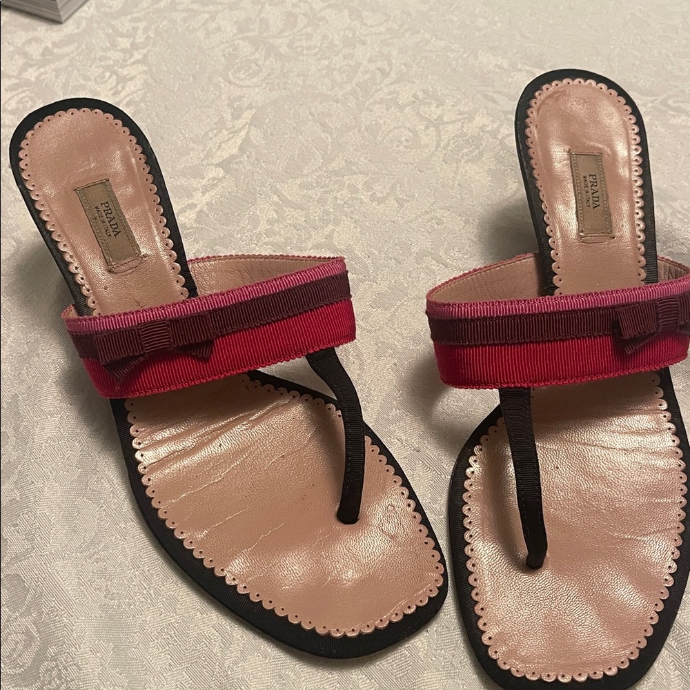 Prada Red and Black Bow Sandals 7.5